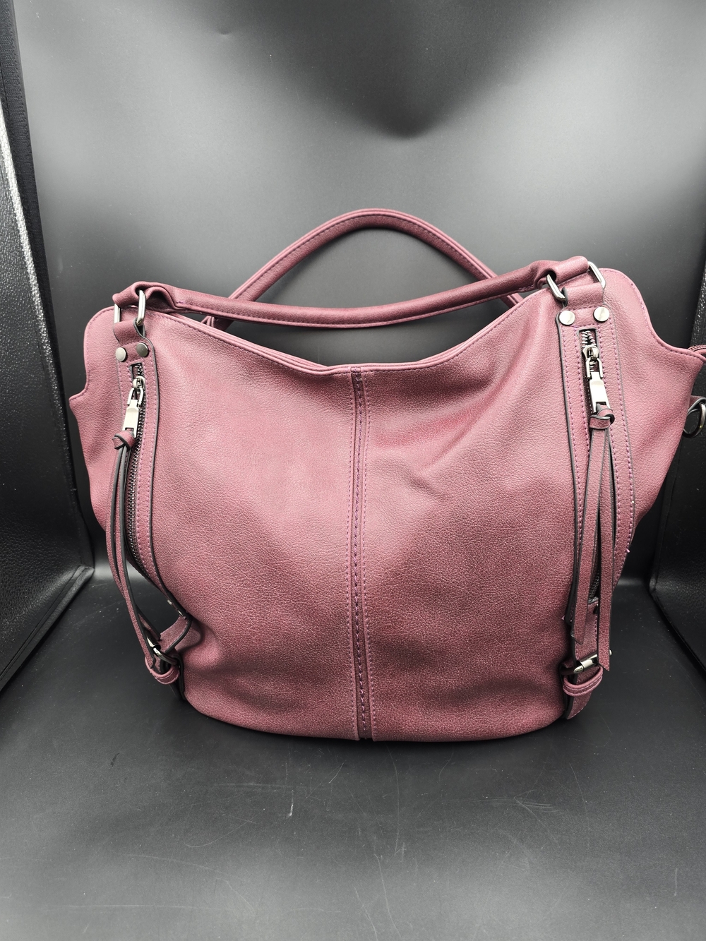 Plum Leather Hobo Tote with Top Handles